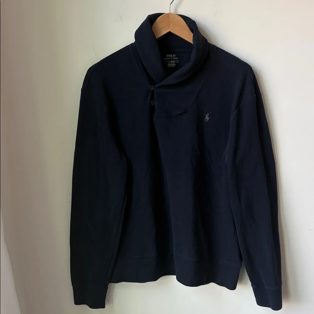 Polo Ralph Lauren Luxury Jersey Shawl Collar Pullover Navy Preppy Pony Size L